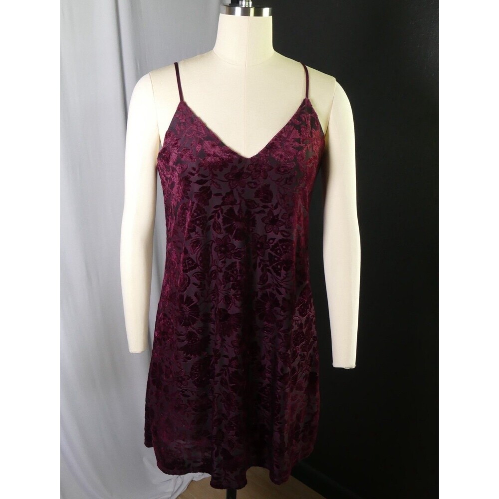 Maroon Textured Mini Slip Dress Stretch Whismsigoth Boho Vamp Fairy Grunge 90s S